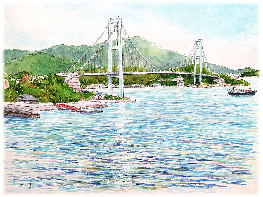 田中佐知男 橋の水彩画 田中佐知男 橋の水彩画